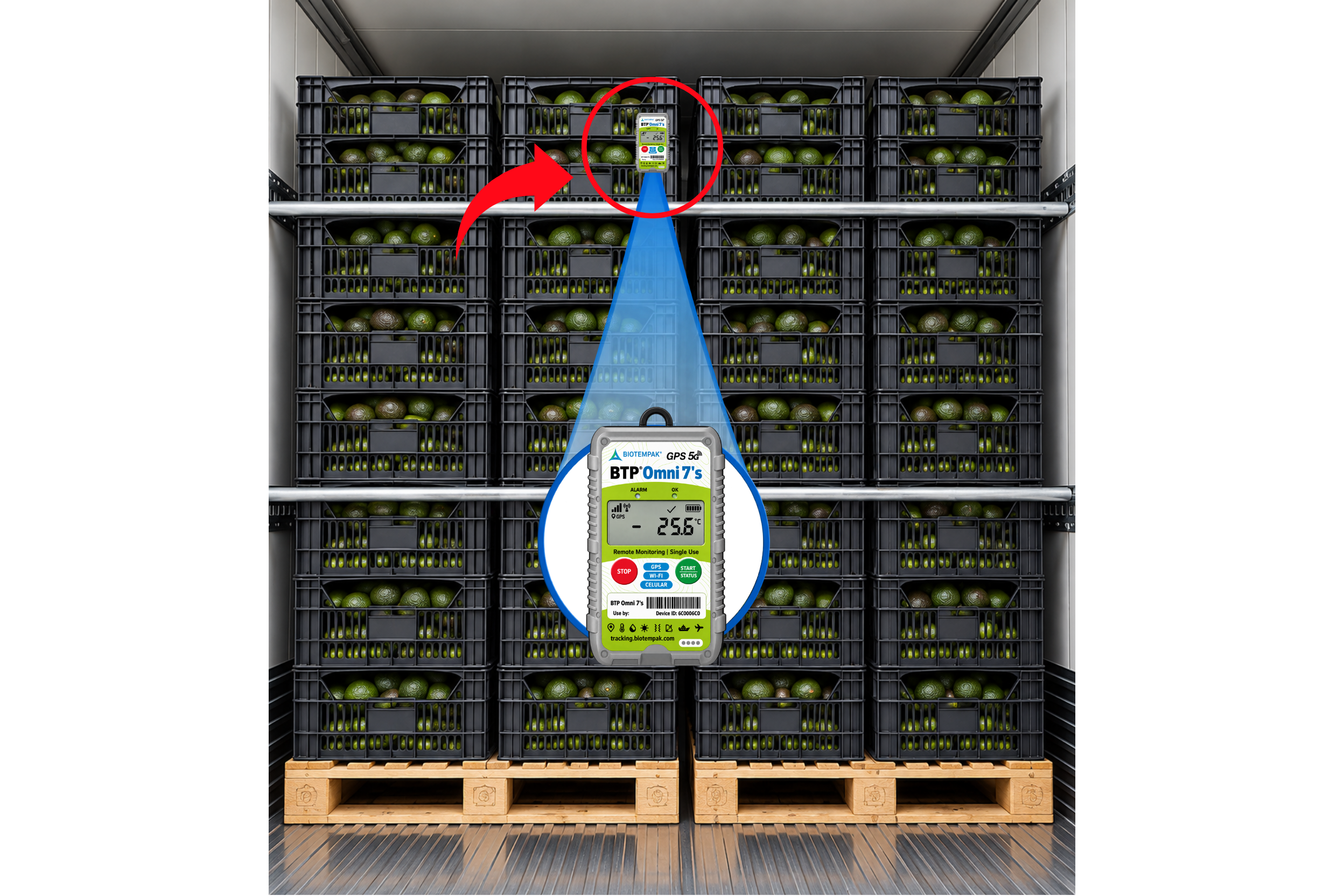 Termógrafos BTP Omni 7s y AP 256 de Biotempak para exportación de aguacate